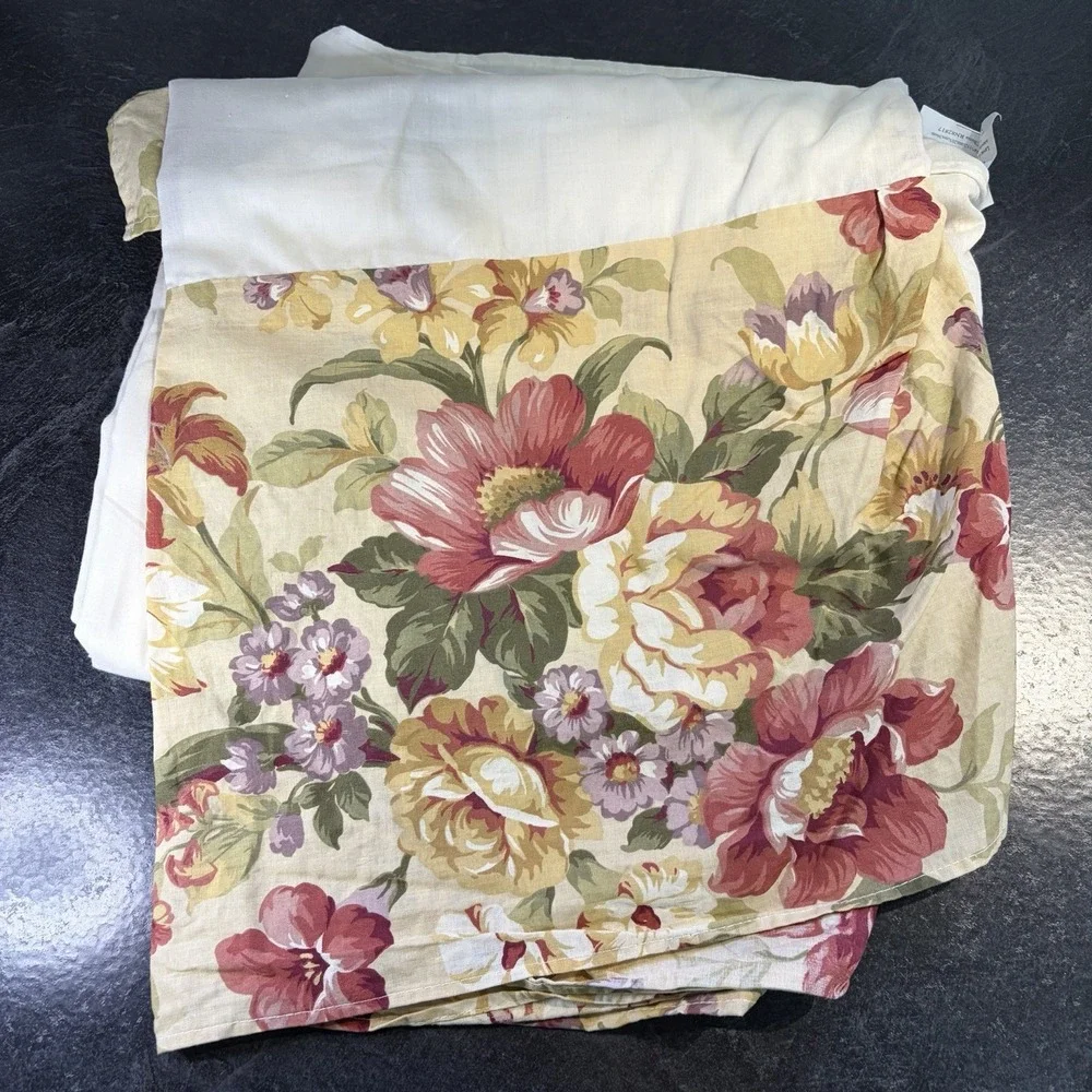 Vintage Ralph Lauren Sophie Brooke Queen Bedskirt Yellow Floral Split Corner EUC